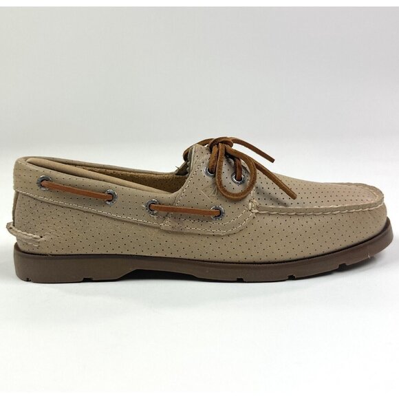 Sperry Top-Sider Leeward Off White 2-Eye Mens Wide Tan Perforated Boat Shoes - Picture 1 of 9